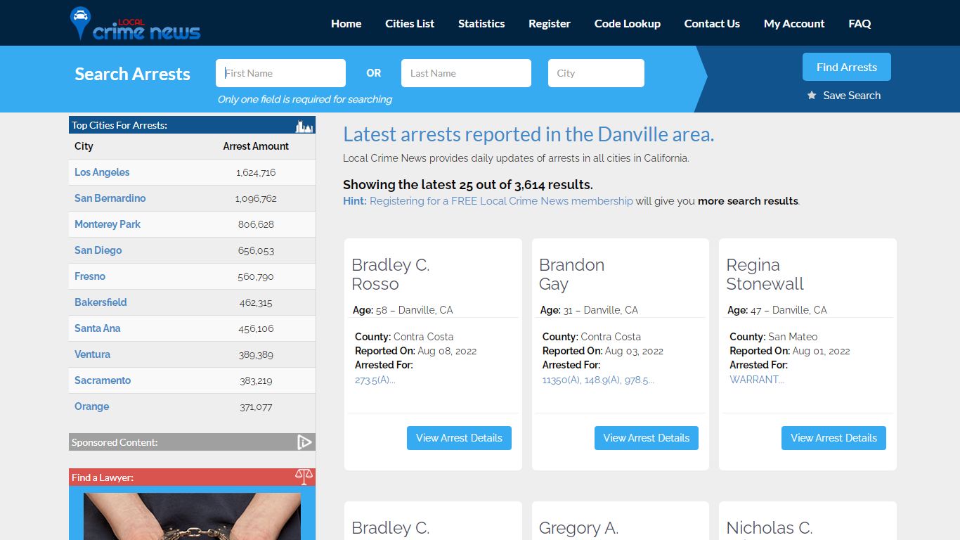 Danville California Arrest Records | Local Crime News